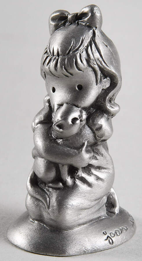 Joan Walsh Anglund Pewter Girl Holding A Cat - Boxed by Hallmark Gold Crown-1