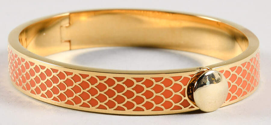 Halcyon Days Jewelry 1cm Hinged Orange & Gold Bangle - No Box by Halcyon Days-1
