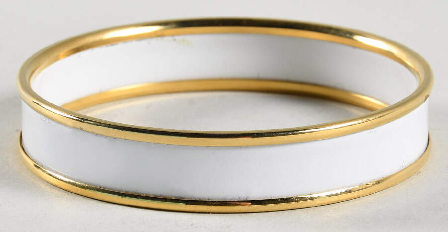 Halcyon Days Jewelry 1cm White & Gold Enamel Bangle-Small - No Box by Halcyon Days-1