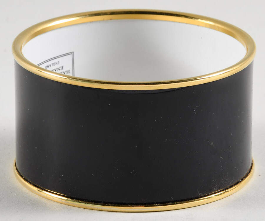 Halcyon Days Jewelry 3.5cm Black & Gold Enamel Bangle-Small - No Box by Halcyon Days-1