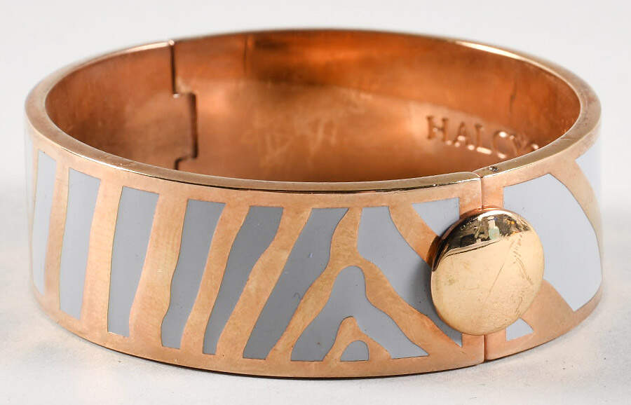 Halcyon Days Jewelry 2cm Hinged Grey Zebra Bangle - No Box by Halcyon Days-1