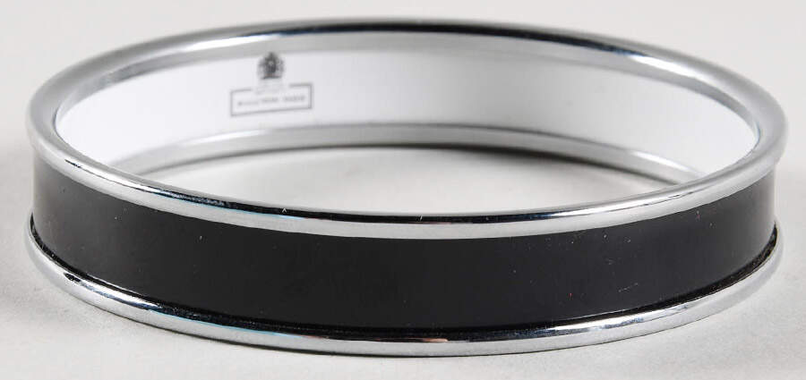 Halcyon Days Jewelry 1cm Black & Silver Enamel Bangle-Small - Boxed by Halcyon Days-1
