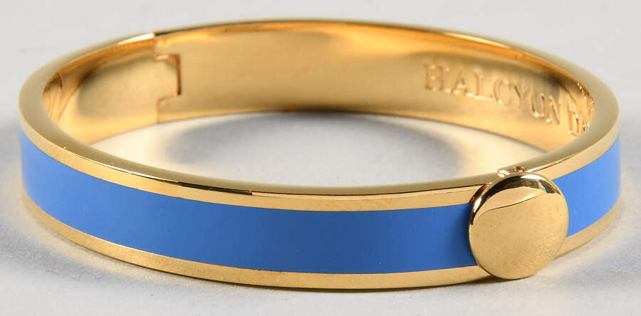 Halcyon Days Jewelry 1cm Hinged Forget Me Not & Gold Bangle - Boxed by Halcyon Days-1