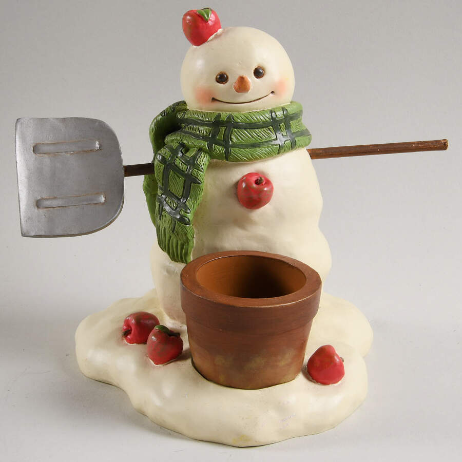 Mitford Snowmen Resin Giftware Shovel  Arms,Apples - No Box by Hallmark Gold Crown-1