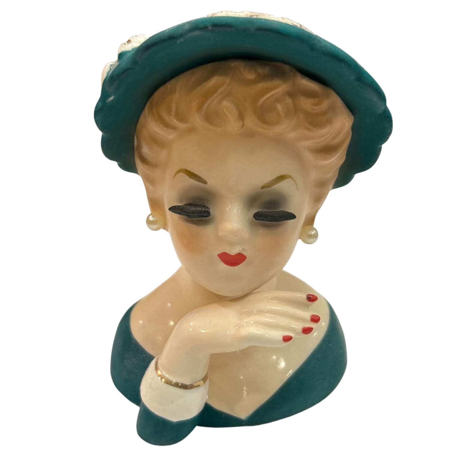 Inarco Head Vases Dark Green Dress & Hat - No Box by Inarco (Japan)-1