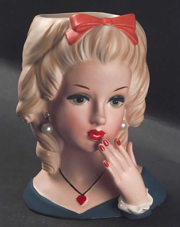 Inarco Head Vases Heart Girl-Red Hair Bow - No Box by Inarco (Japan)-1
