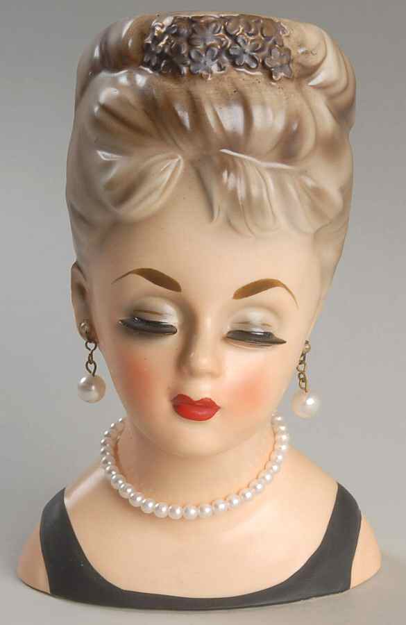 Inarco Head Vases Black Dress & Pearls - No Box by Inarco (Japan)-1