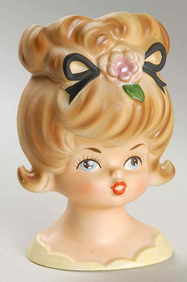 Inarco Head Vases Black Bow & Yellow Dress - No Box by Inarco (Japan)-1