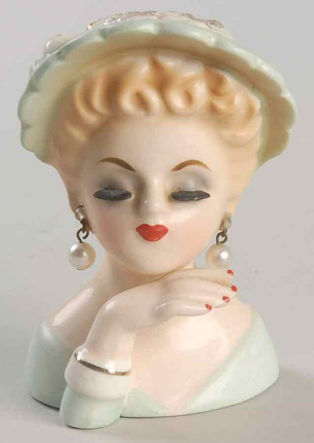 Inarco Head Vases Light Green Dress & Hat - No Box by Inarco (Japan)-1