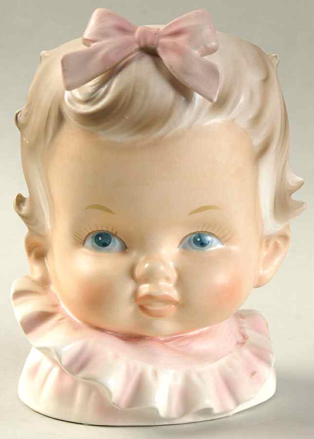 Inarco Head Vases Baby Girl Pink Bow & Ruffle Dr - No Box by Inarco (Japan)-1