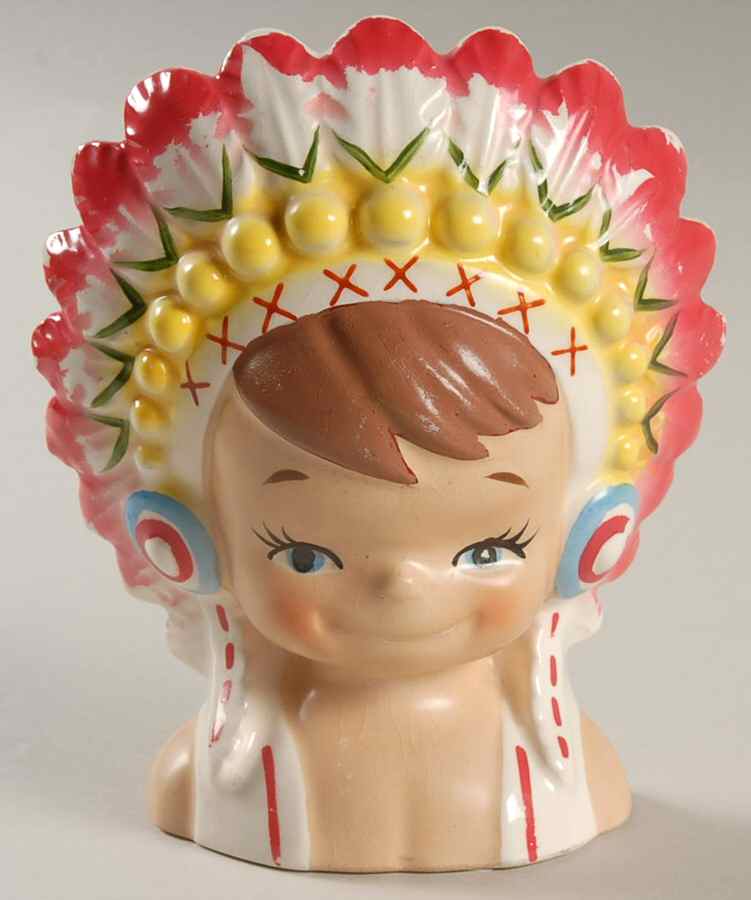 Inarco Head Vases Boy Indian Head Dress Red X's - No Box by Inarco (Japan)-1