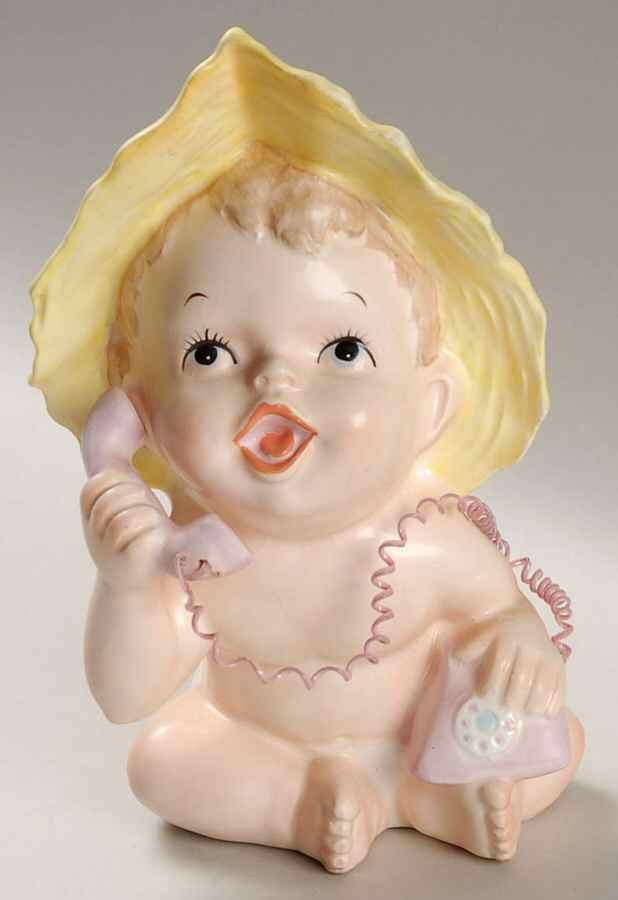 Inarco Head Vases Baby W/Pink Phone  Yellow Hat - No Box by Inarco (Japan)-1