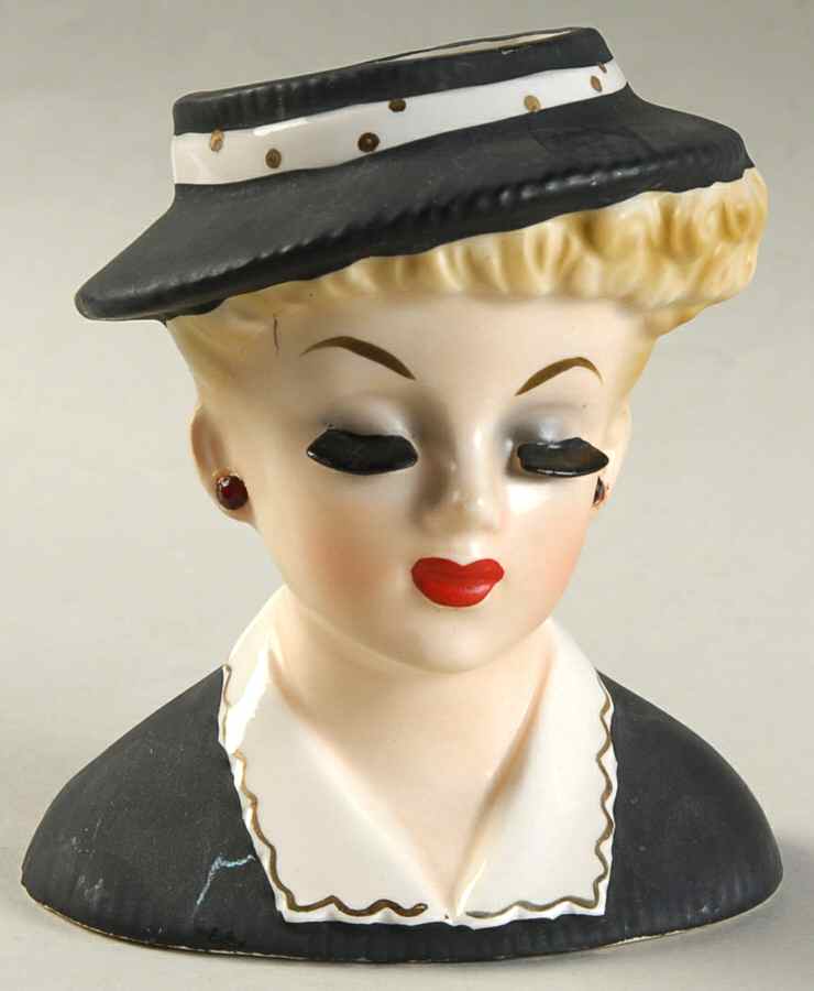 Inarco Head Vases Blonde Updo Blk Hat/Drss Gold  - No Box by Inarco (Japan)-1