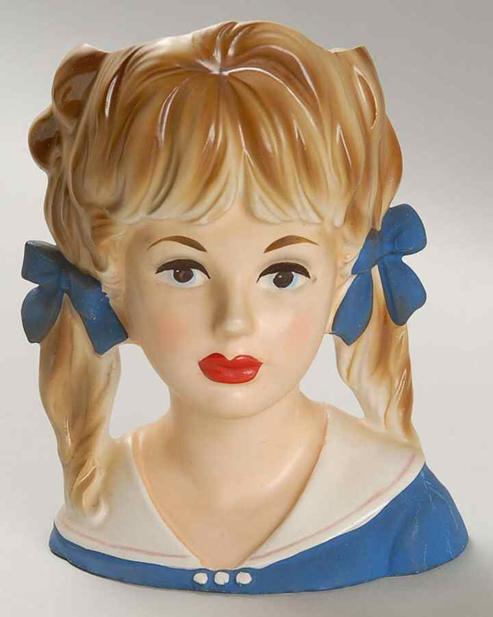 Inarco Head Vases Teen Ponytails Blu Bows In Hai - No Box by Inarco (Japan)-1