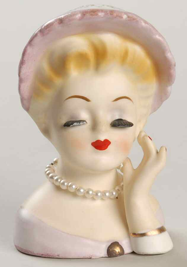 Inarco Head Vases Lady Blonde Pink Hat/Dress - No Box by Inarco (Japan)-1
