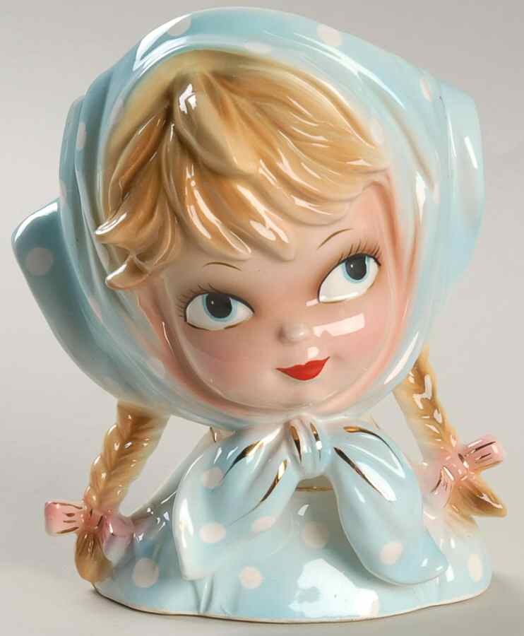 Inarco Head Vases Girl Pigtls Blu Polka Dt Scarf - No Box by Inarco (Japan)-1