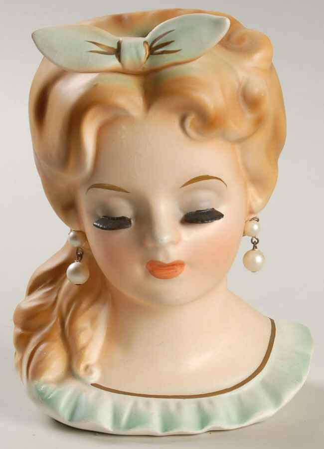 Inarco Head Vases Teen/Lady Grn  Drs Bow In Hair - No Box by Inarco (Japan)-1