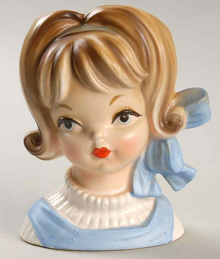 Inarco Head Vases Teen/Girl Blue Bow/Jumper - No Box by Inarco (Japan)-1