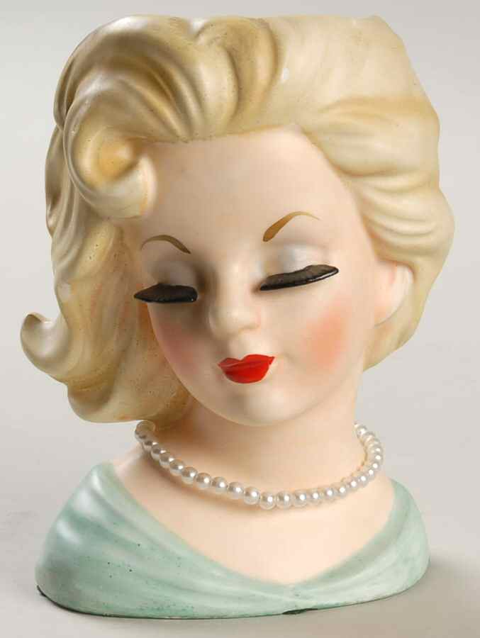 Inarco Head Vases Pale Green Dress & Pearls - No Box by Inarco (Japan)-1