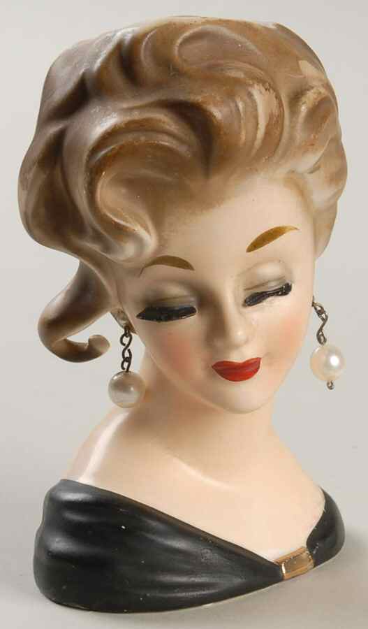 Inarco Head Vases Lady Black Dress Gold Clasp - No Box by Inarco (Japan)-1