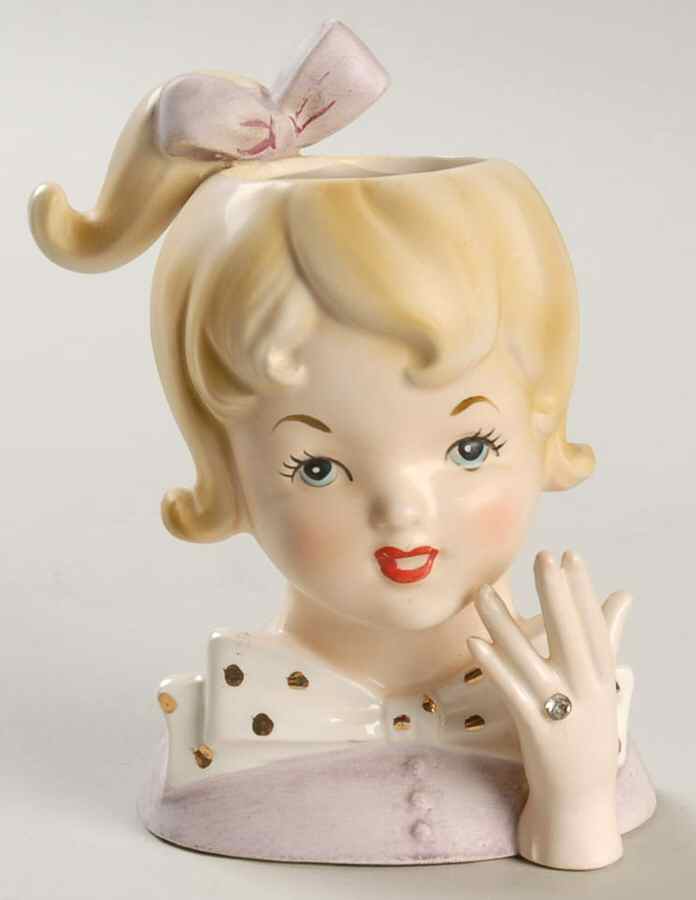Inarco Head Vases Girl Purple Dress/Gld Dot Bow - No Box by Inarco (Japan)-1