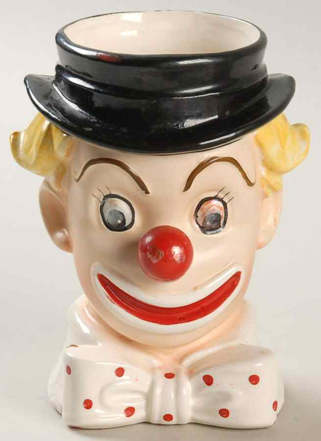Inarco Head Vases Clown Blk Hat Polka Dot Tie - No Box by Inarco (Japan)-1