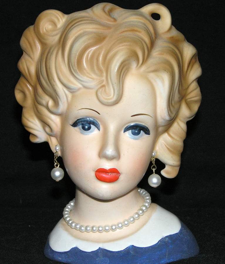 Inarco Head Vases Lady Blue Dress Blonde - No Box by Inarco (Japan)-1