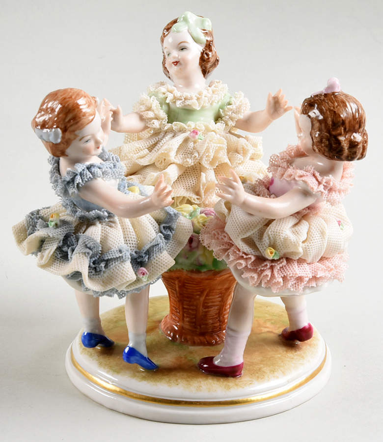 Irish Dresden Lace Figurines Ring A Ring A Rosie - With Box by Muller & Co-1