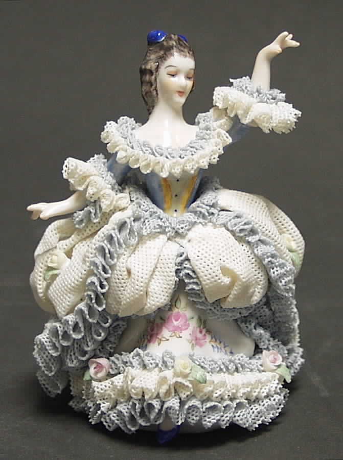 Irish Dresden Lace Figurines Dancer - Blue & White Dress - Boxed by Muller & Co-1