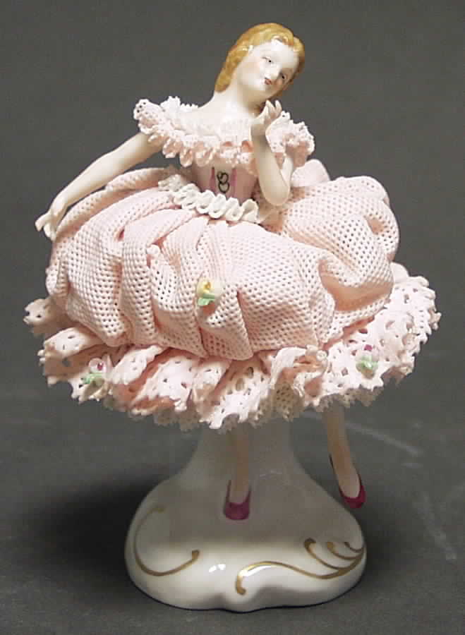 Irish Dresden Lace Figurines Dancer - Pink Dress - Boxed by Muller & Co-1