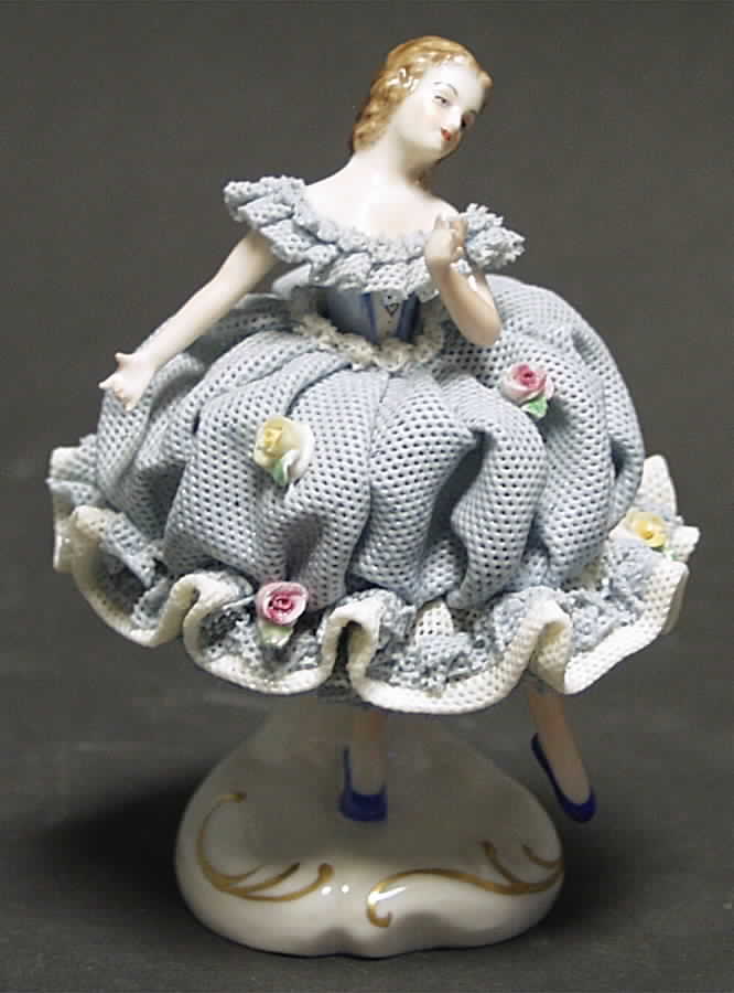 Irish Dresden Lace Figurines Dancer - Blue Dress - Boxed by Muller & Co-1