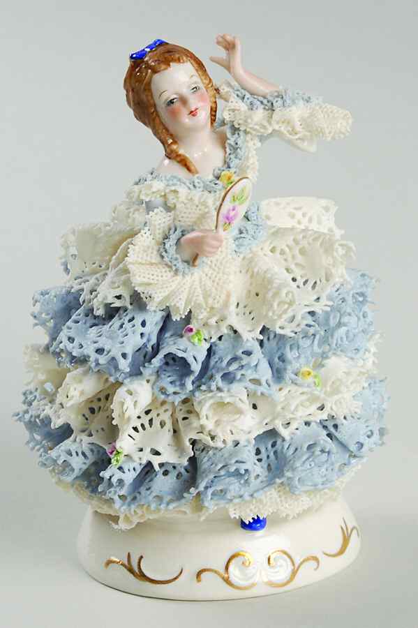 Irish Dresden Lace Figurines Girl With Hand Mirror - Boxed by Muller & Co-1