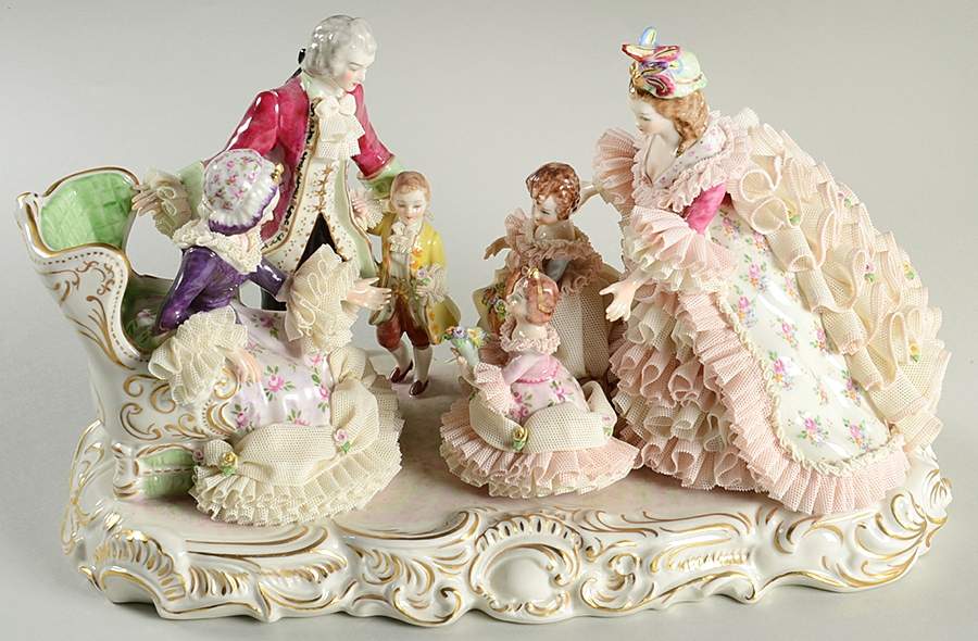 Irish Dresden Lace Figurines Grandmother's Birthday-Pink - No Box by Muller & Co-1