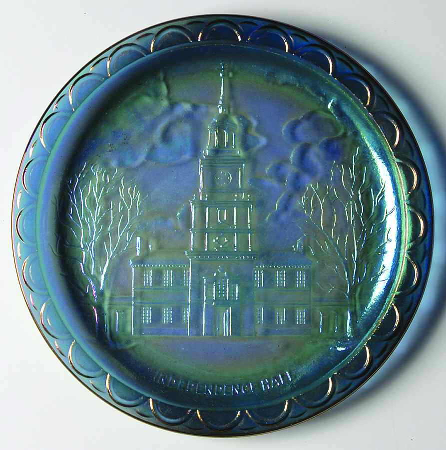 American Bicentennial Independence Hall-Blue Carnival Glass - Boxed by Indiana Glass-1