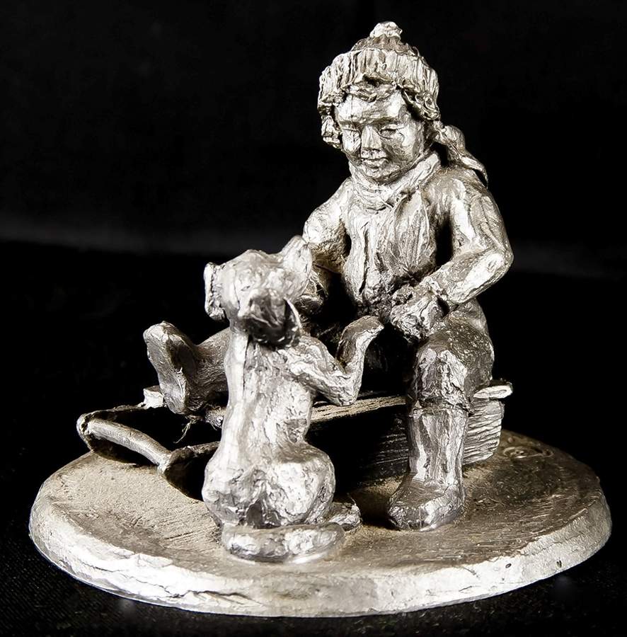 Robert Drury Figurines Child,Dog And Sled - No Box by International Silver-1