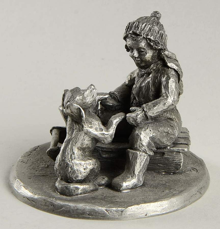 Robert Drury Figurines Sledding With Dog - No Box by International Silver-1