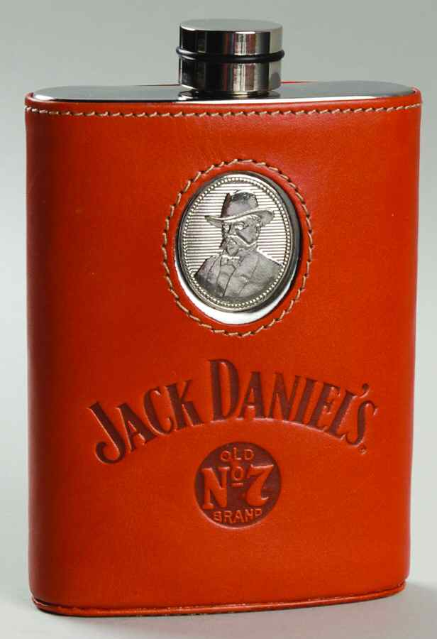 Jack Daniels Figurines; Giftware Portrait Flask W/ Leather Case - Boxed by Jack Daniels-1