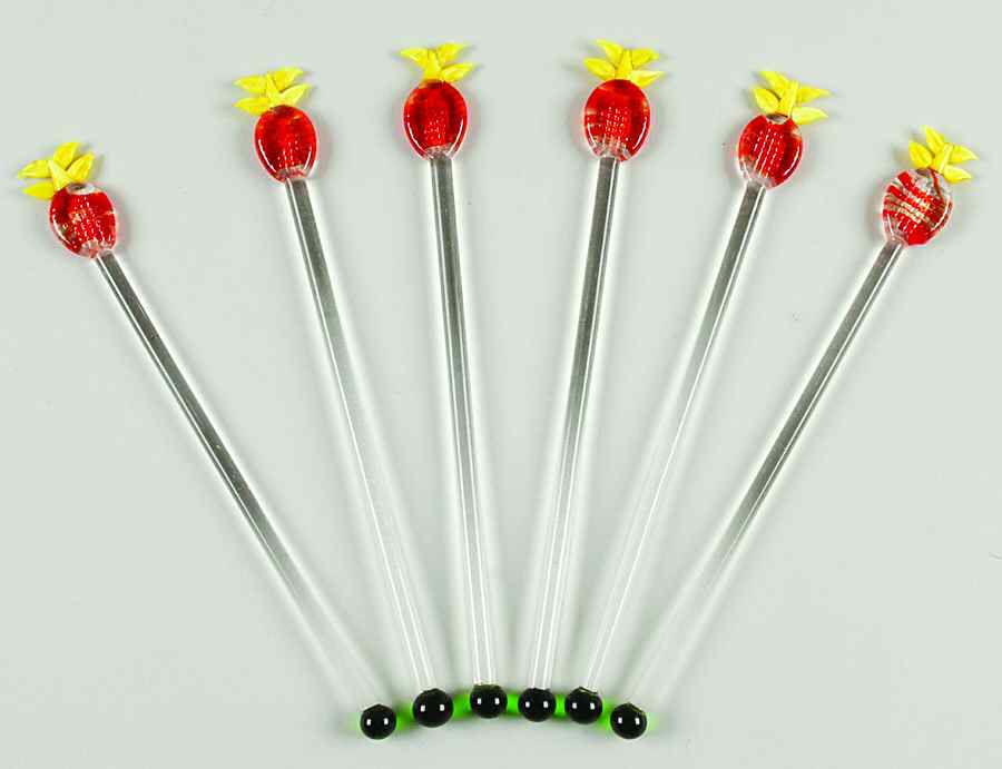 JWM Ornaments Glass Pineapple Stir Stick Set Of 6 - No Box by Joseph Warren Miller-1