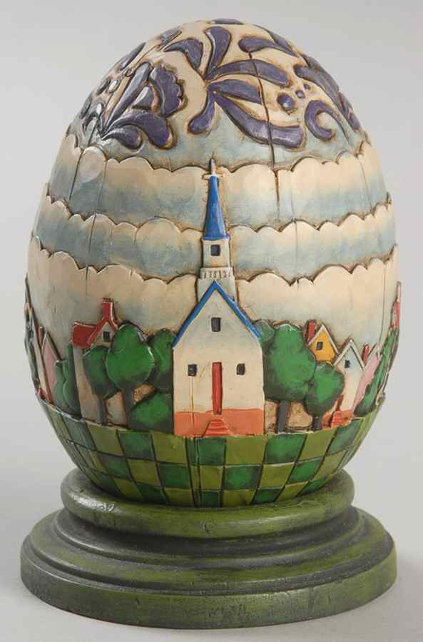 Easter Eggs Church & Townsquare Egg With Green Base - With Box by Jim Shore-1