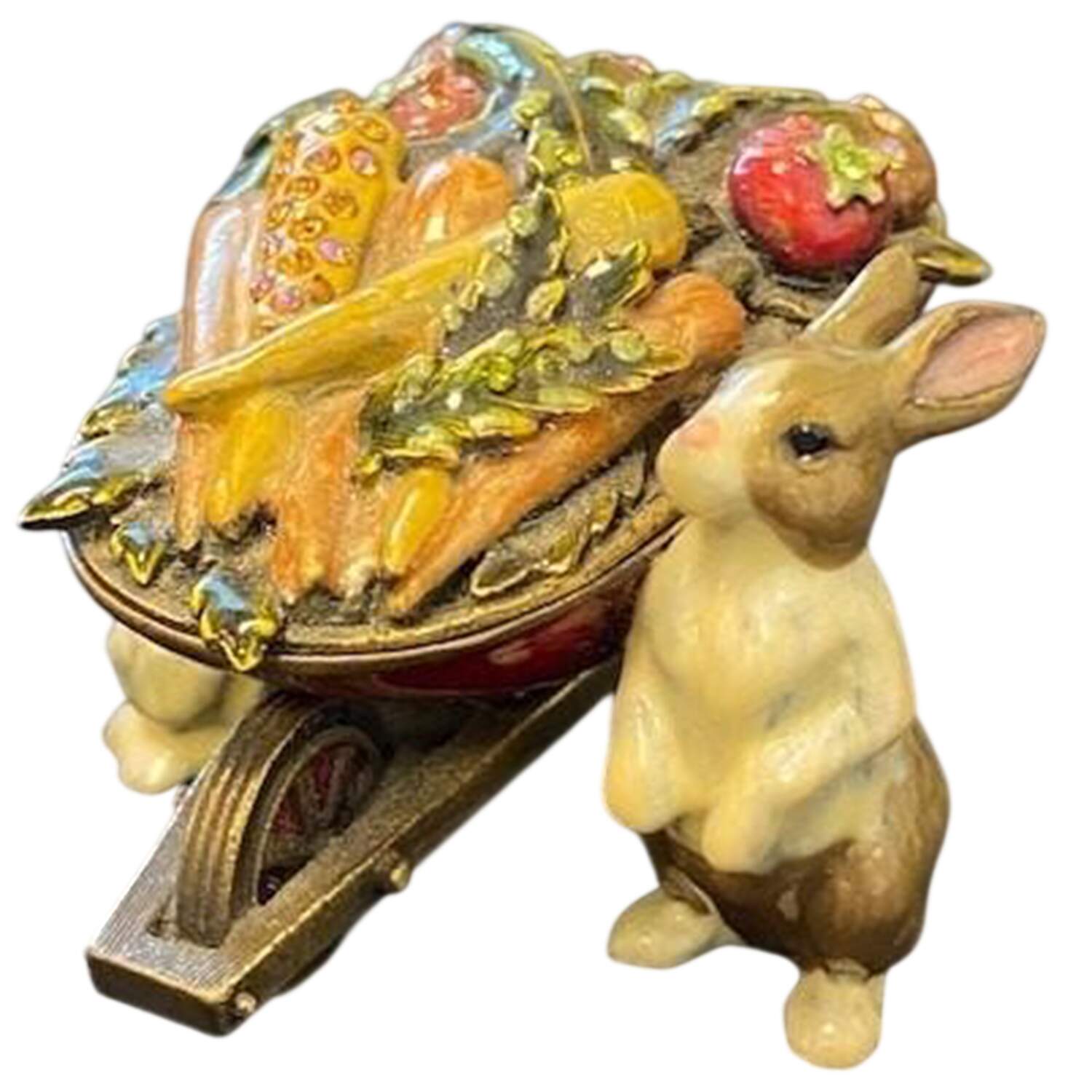 Jay Strongwater Figurine Bunnies With Wheelbarrow Trinket Box - No Box by Jay Strongwater-1