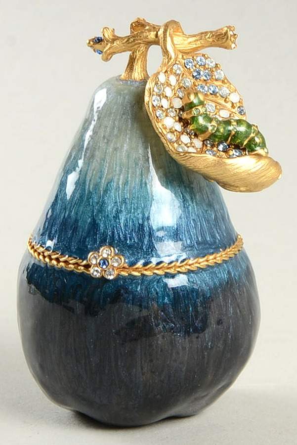 Jay Strongwater Figurine Pear-Blue With Gold Leaf - Boxed by Jay Strongwater-1