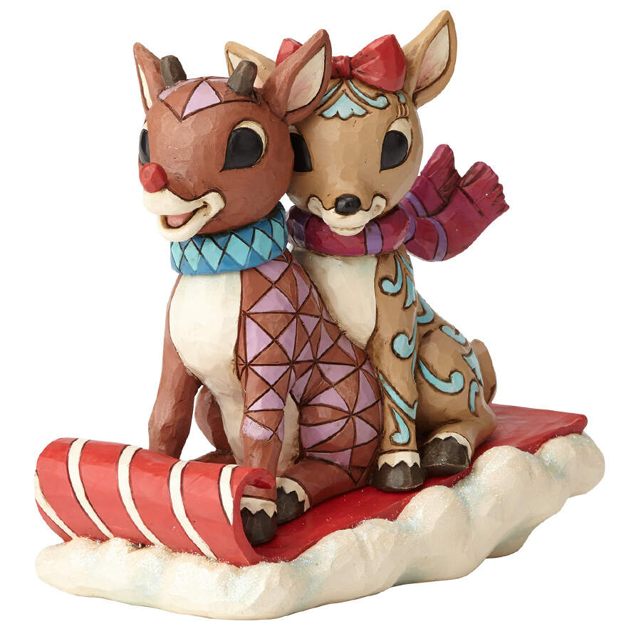 Rudolph the Red-Nosed Reindeer Traditions Rudolph & Clarice On Sled - Boxed by Jim Shore-1