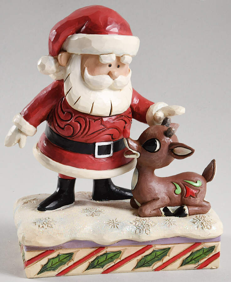 Rudolph the Red-Nosed Reindeer Traditions Santa Petting Rudolph - Boxed by Jim Shore-1