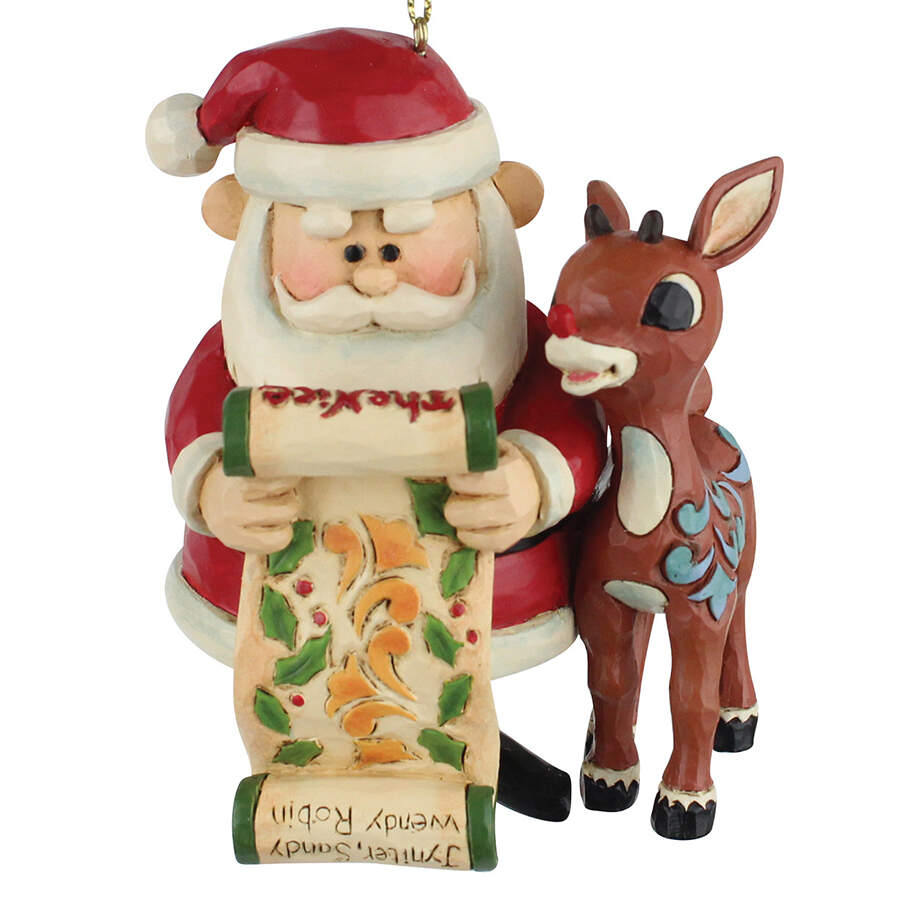 Rudolph Traditions Ornaments Rudolph & Santa With List - Boxed by Jim Shore-1
