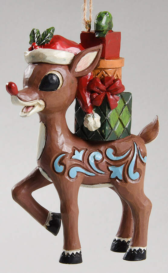 Rudolph Traditions Ornaments Rudolph With Stacked Presents - No Box by Jim Shore-1