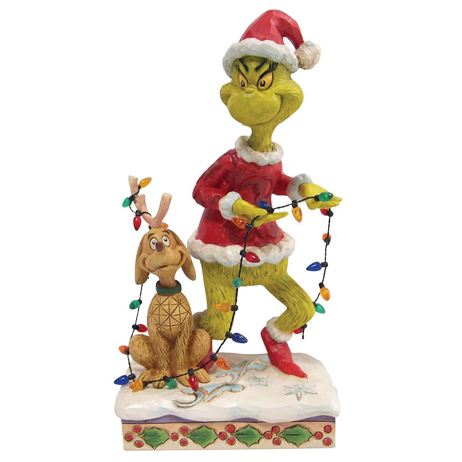 The Grinch - Dr Seuss Grinch & Max Wrapped In Lights - Boxed by Jim Shore-1