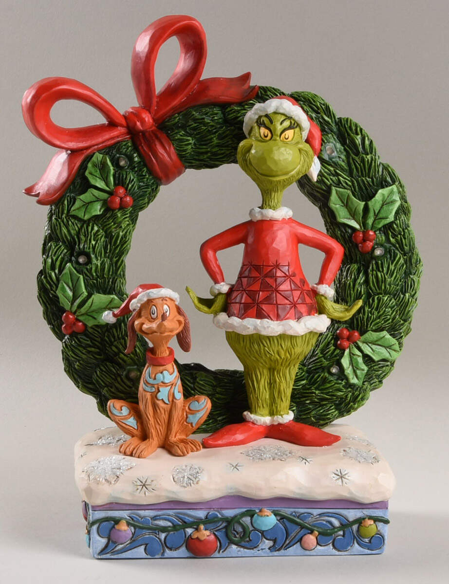 The Grinch - Dr Seuss Grinch & Max In Wreath - With Box by Jim Shore-1