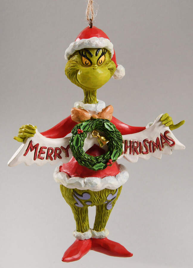 Grinch Ornaments Grinch Holding Banner - Boxed by Jim Shore-1