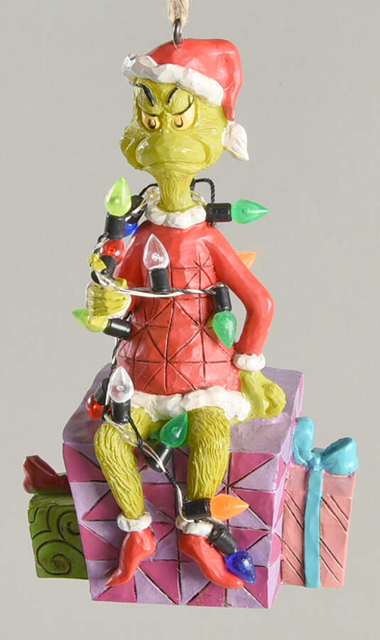 Grinch Ornaments Grinch On Present - Boxed by Jim Shore-1