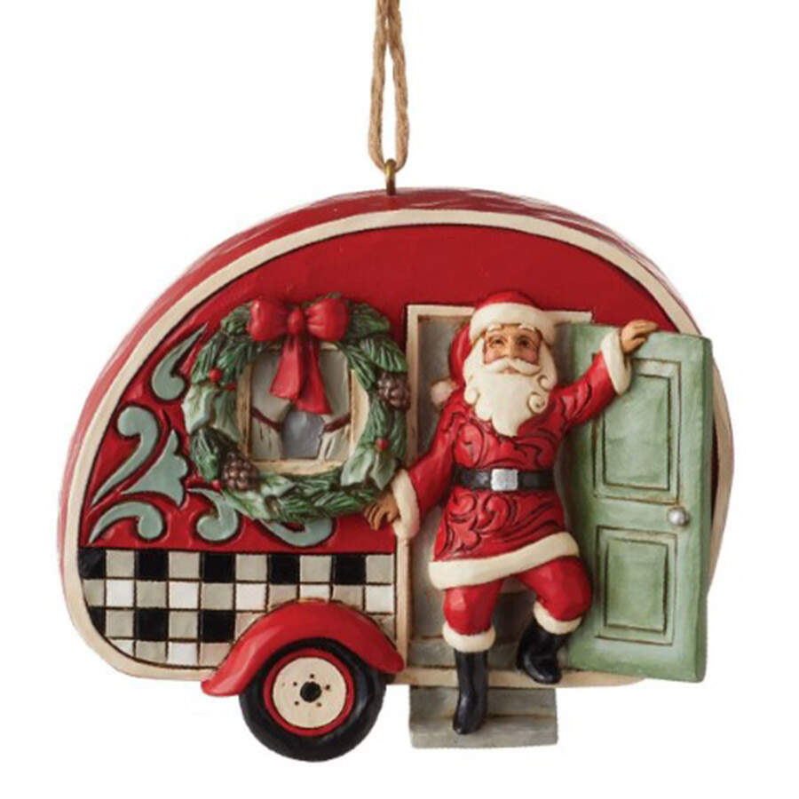 Highland Glen Ornaments Santa In Plaid Camper  - Boxed by Jim Shore-1